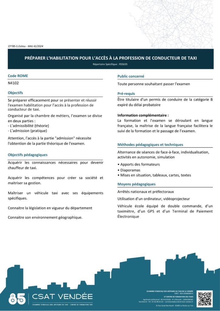 PRÉPARER L’HABILITATION POUR L’ACCÈS À LA PROFESSION DE CONDUCTEUR DE TAXI p1